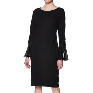 calvin klein black dress with sheer sleeves Calvin Klein long-sleeve Sweater Dress | Black
